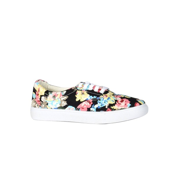 Canvas Shoes - Black With Printed Floral - Magasins Hart | Hart Stores