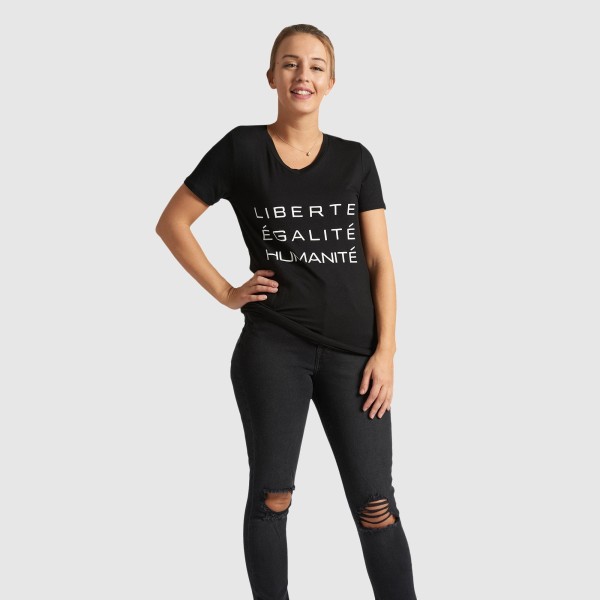 Black Graphic Letter T-Shirt - LIBERTÉ, ÉGALITÉ, HUMANITÉ