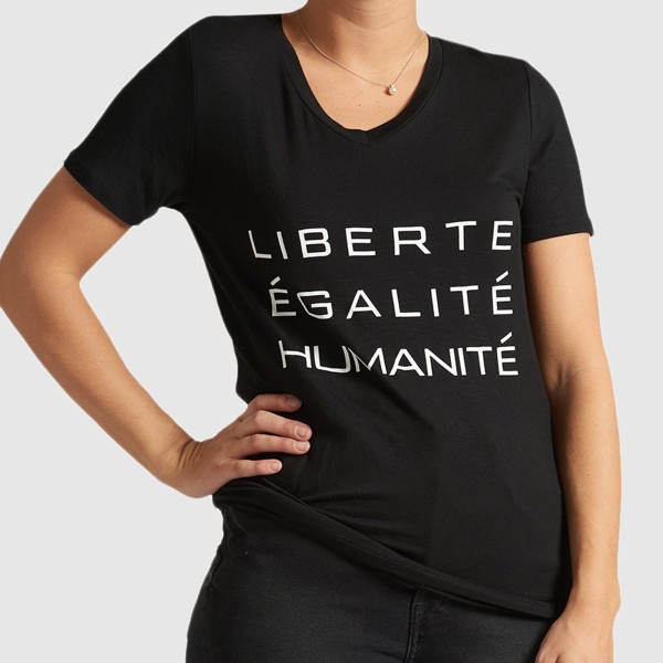 Black Graphic Letter T-Shirt - LIBERTÉ, ÉGALITÉ, HUMANITÉ