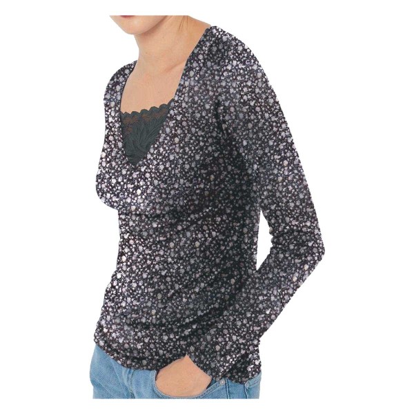 L/s Top Mesh Sleeves Keyhole Neckline