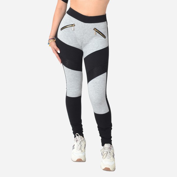 Legging Bicolore Avec Fermeture Éclair Dorée