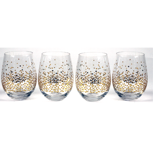 CONFETTI GOLD | Ens. de 4 verres à confettis sans pied | 18.9 oz