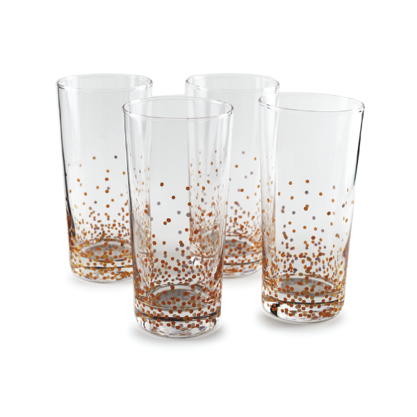 CONFETTI GOLD | Set of 4 Speckled Stemless Glasses | 14.5 oz