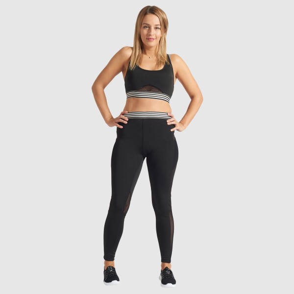 Leggings sport noir avec bande rayée