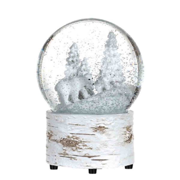 120MM WATER GLOBE GLASS WIND-UP MUSICAL ON WHITE POLYRESIN