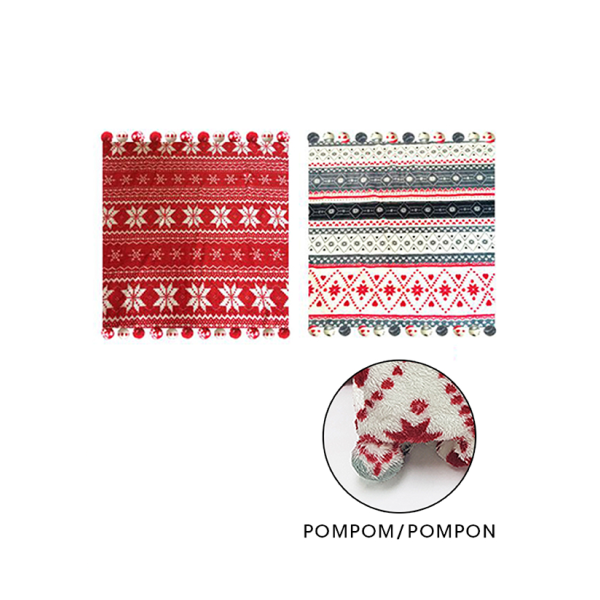 Xmas Throw 50x60 With Pom Poms Print Microfleece