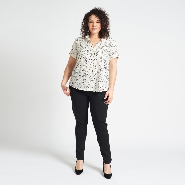 White & Black Polka Dot Blouse With Pockets