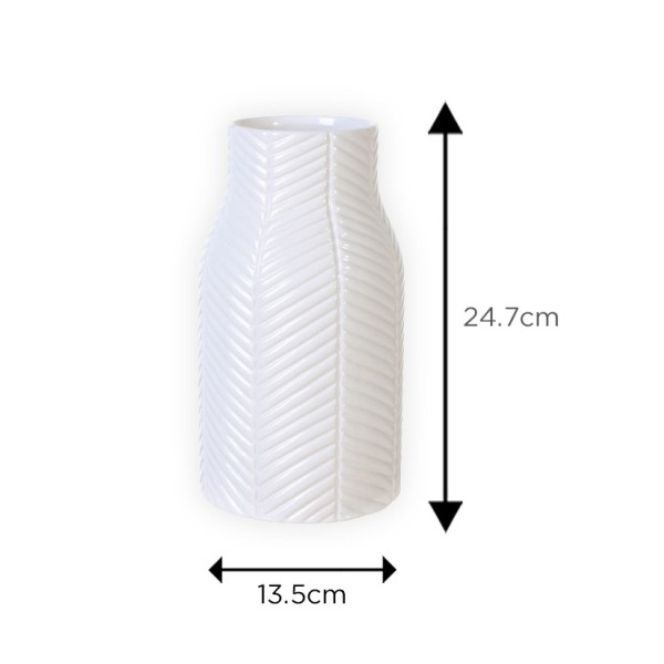 Vase White Ceramic Textured 13.5x1.5x24.7