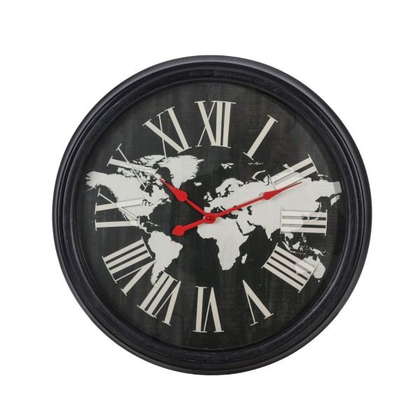 World Map Clock 21 Black White