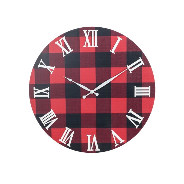 Horloge murale surdimensionnée à carreaux en bois avec chiffres romains | 23''