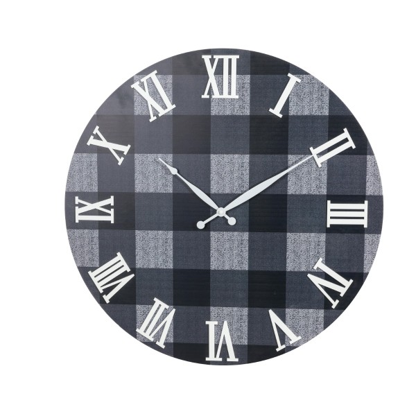 Horloge murale surdimensionnée à carreaux en bois avec chiffres romains | 23''