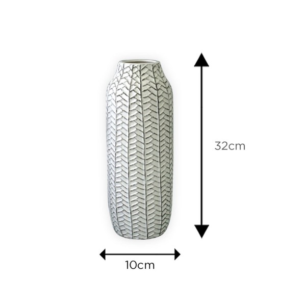 Vase White Ceramic Textured 10x10x32