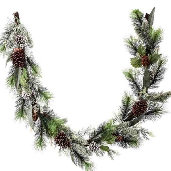 1.83m Mix Pine And Foliage Garland With Pinecones Green