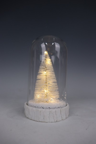 Xmas Dôme En Verre De Sapin De Noël Avec Base Aspect Bois-éclairé-asst
