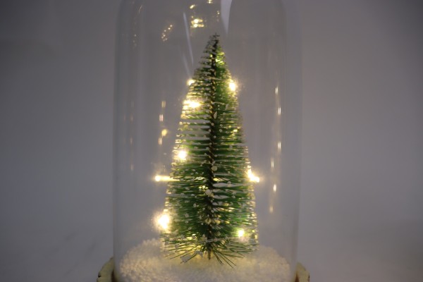 Xmas Dôme En Verre De Sapin De Noël Avec Base Aspect Bois-éclairé-asst