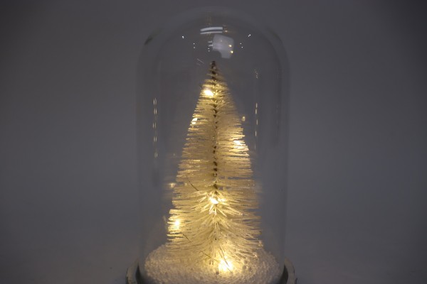 Xmas Dôme En Verre De Sapin De Noël Avec Base Aspect Bois-éclairé-asst