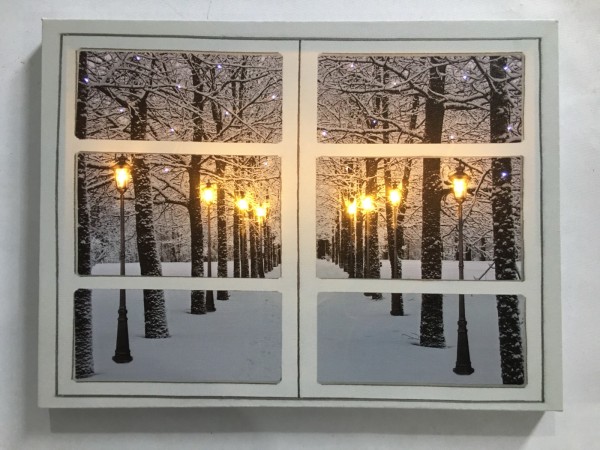 Art mural sur toile imprimée avec DEL | Fenêtre de Noël 30 x 40
