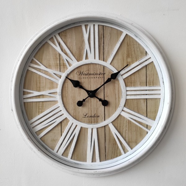 Horloge murale vintage à chiffres romains | 20'' aspect bois