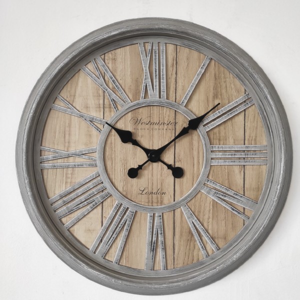 Horloge murale vintage à chiffres romains | 20'' aspect bois
