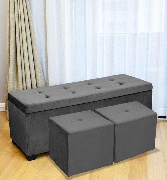 3-Piece Velvet Ottoman Set