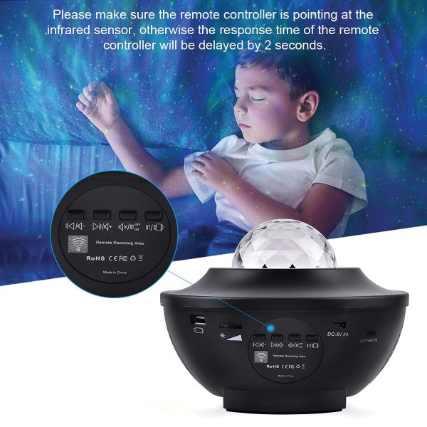 WATTSON | Veilleuse avec projecteur DEL, musique de nuit étoilée, télécommande et USB