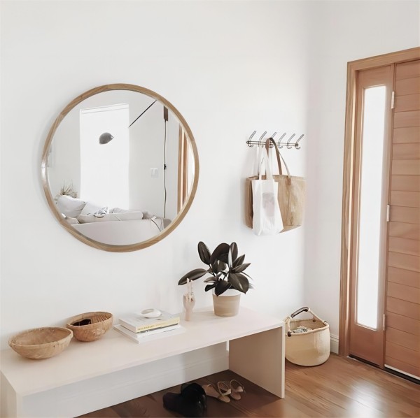 Cadre en bois miroir rond 80x80 cm naturel