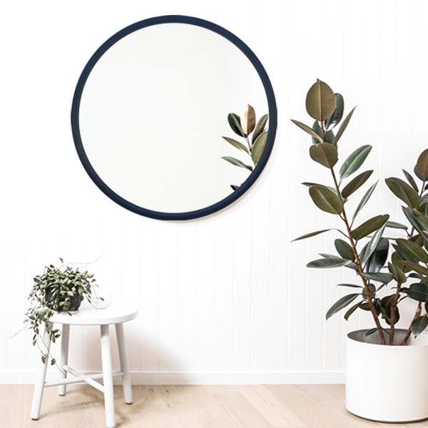 Cadre en bois Miroir rond 80x80 cm noir