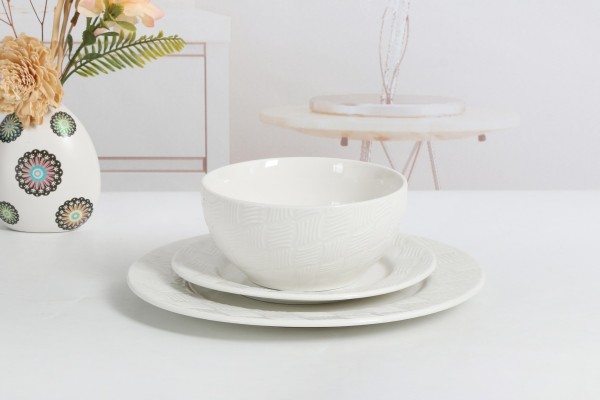 LAUREN TAYLOR- Service de table 12PCS blanc gaufré