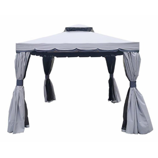 Gazebo avec moustiquaire et rideaux | 10 x 10 pi - Gris