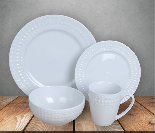 PEARL 16 pc embossed dinnerware set