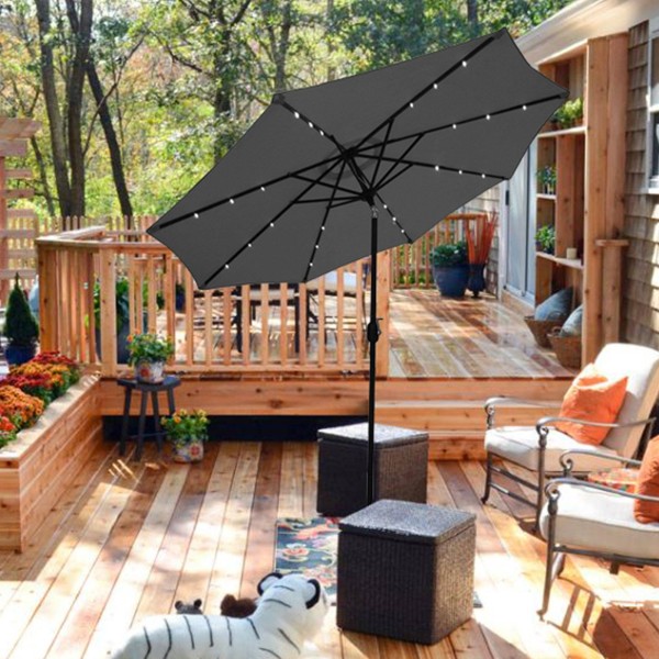 Grey 9 Feet Tall Solar Patio Umbrella with LED Lights - Magasins Hart | Hart Stores