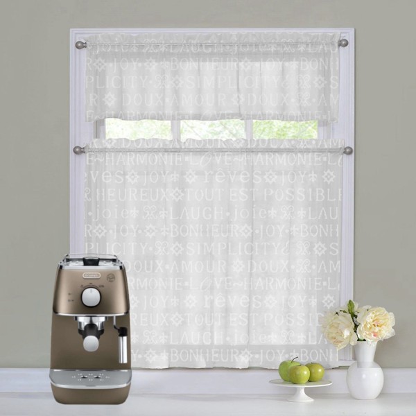3 Piece Script White Rod Pocket Café Curtains - Magasins Hart | Hart Stores