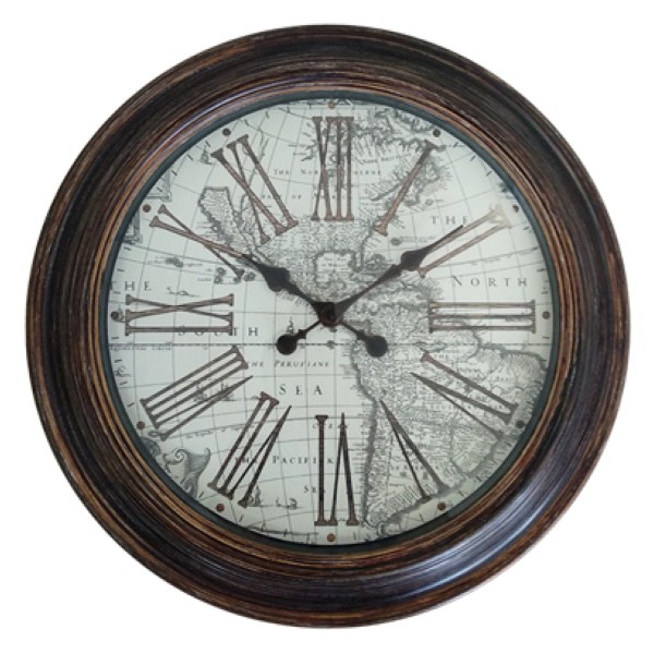 22 Inch Gold Wash Clock - Roman Numerals - World Map - Magasins Hart | Hart Stores