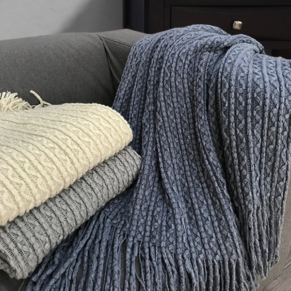 Simon Lightweight Cable Knit Throw with self fringe