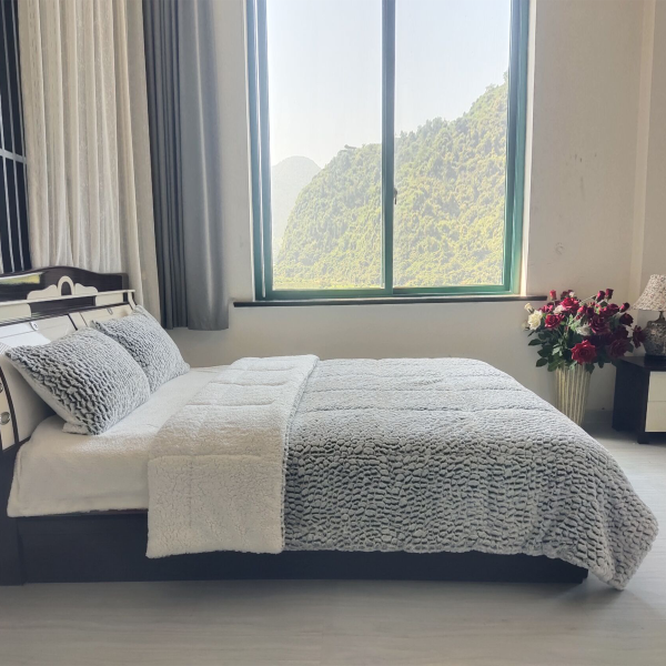 Karl Comforter Set 3pc /black Fleece/Sherpa