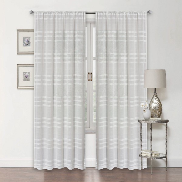 Evelyn - Set of 2 White Textured Sheer Pole Top Panels - Magasins Hart | Hart Stores