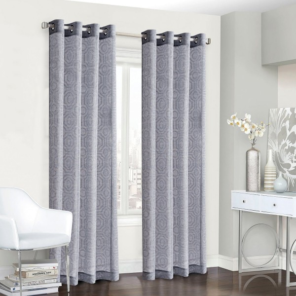 Vienna - Set of 2 Grey Jacquard Faux Linen Grommet Top Panels - Magasins Hart | Hart Stores