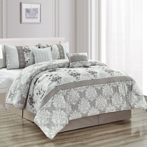 Charlotte 5 Piece Comforter Set with Embroidery and Pleating - Magasins Hart | Hart Stores