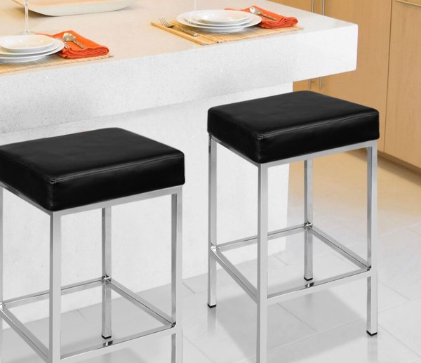 Black Faux Leather Barstool with Chrome Legs - Magasins Hart | Hart Stores