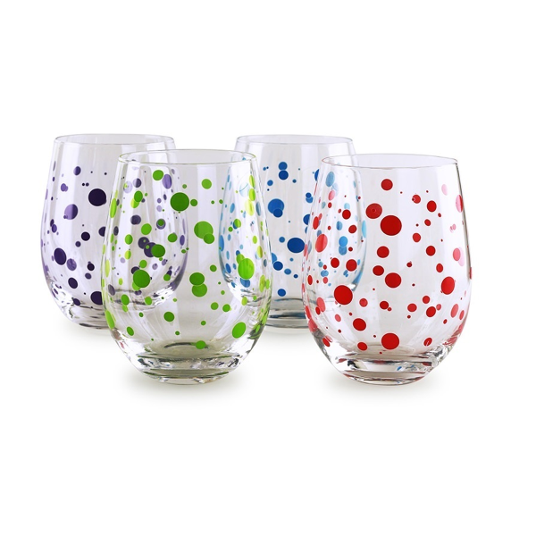 Color Polka Dot Stemless Wine Glass