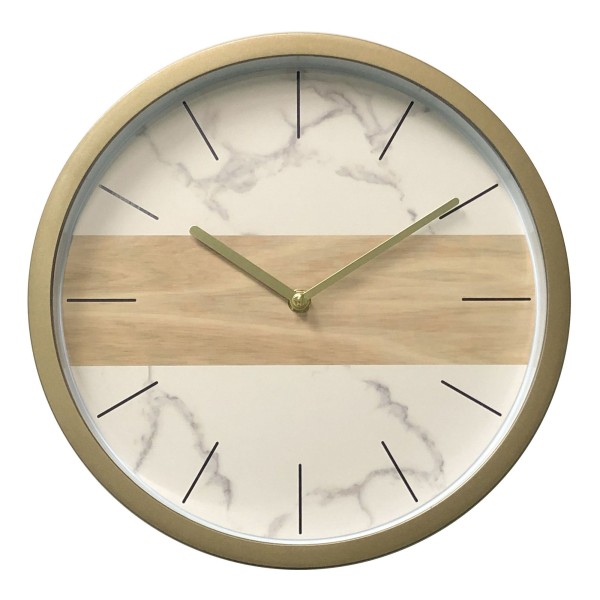 Wall Clock - White Marble & Natural Wood Look - 12'' - Magasins Hart | Hart Stores