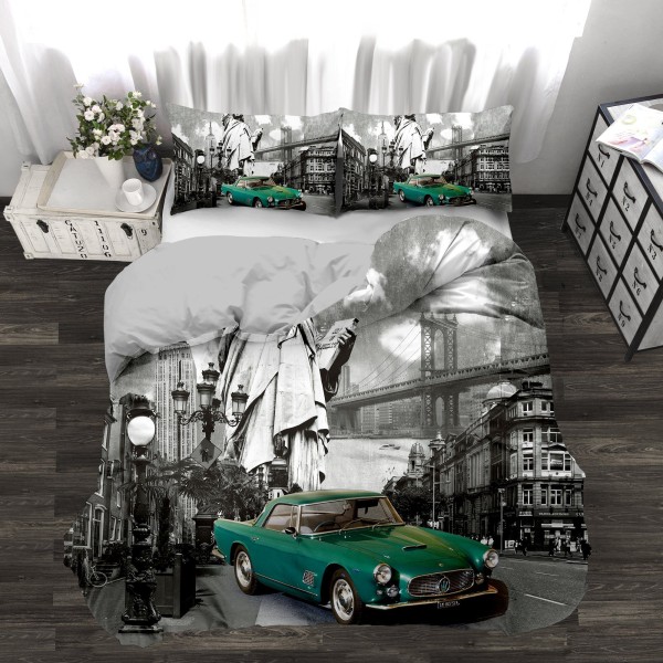Green Car in NY Novelty Printed 3 Piece Comforter Set - Magasins Hart | Hart Stores