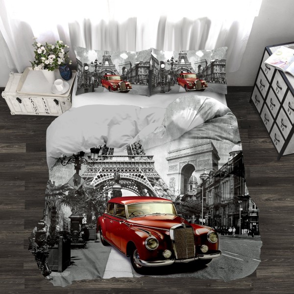 Red Car In Paris Novelty Printed 3 Piece Comforter Set - Magasins Hart | Hart Stores