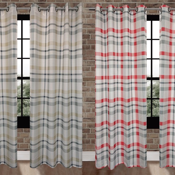 Bellevue | Rustic Cabin - 2 Pack Plaid Faux Linen Grommet Panels 52
