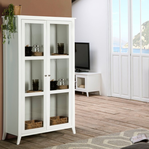 Isabel - 2 Glass Door Tall Cabinet - White - Magasins Hart | Hart Stores