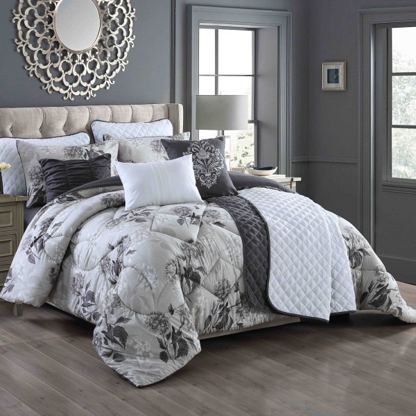 Abigail - 9 Piece Comforter Set - Grey - Magasins Hart | Hart Stores