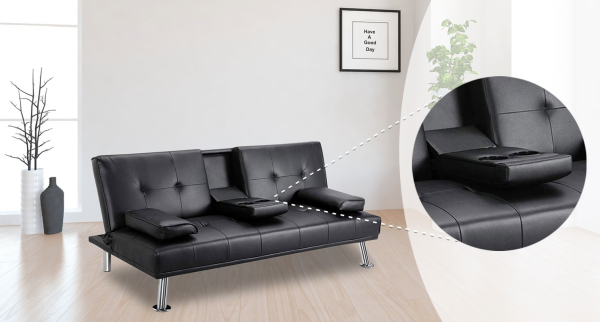 Klik Klak Black PU Upholstered Modern W/drop Down Trap & Arm