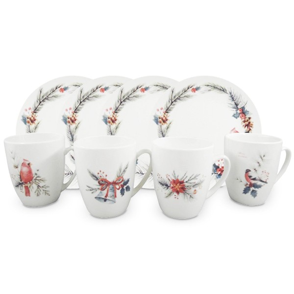 Ensemble de vaisselle 8pc - Oiseaux en pin