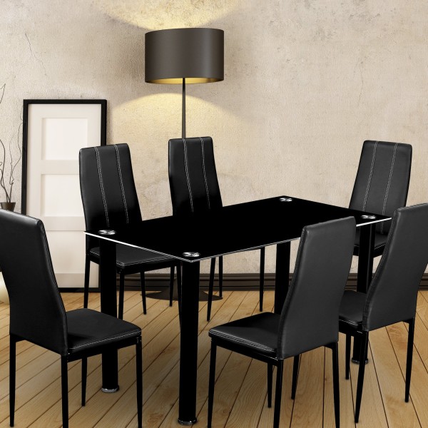 7 Piece Dining Set with 8mm Tempered Black Glass - Magasins Hart | Hart Stores