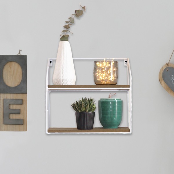 MDF & Metal Shelf - Natural & White - 2 Levels - Magasins Hart | Hart Stores